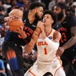 Towns doble-doble en tercer triunfo de Knicks ante Hawks